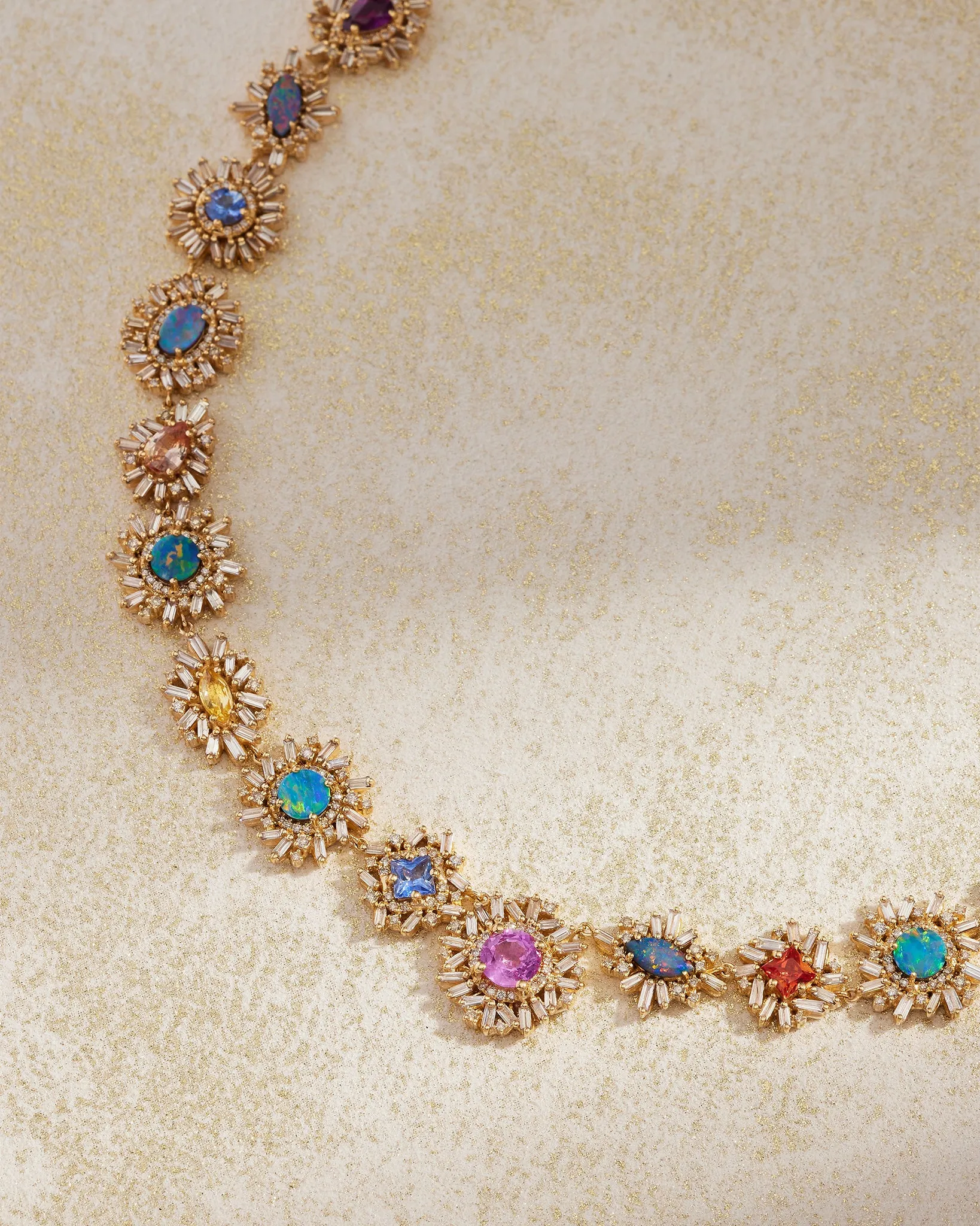 One of a Kind Opal & Sapphire Flower Riviere Necklace