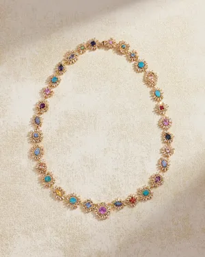 One of a Kind Opal & Sapphire Flower Riviere Necklace