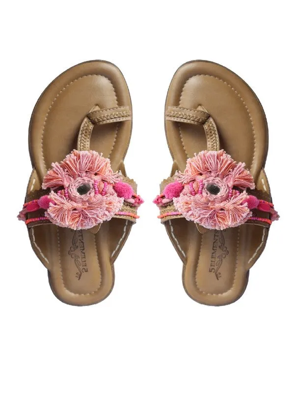 Peach Fuzz - Beige & Pink Boho Kolhapuri Flats