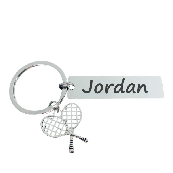 Personalized Engraved Tennis Bar Keychain