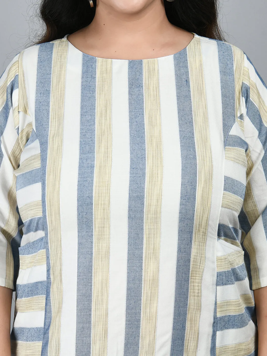 Plus Size Plus Size Striped Blue Midi Dress