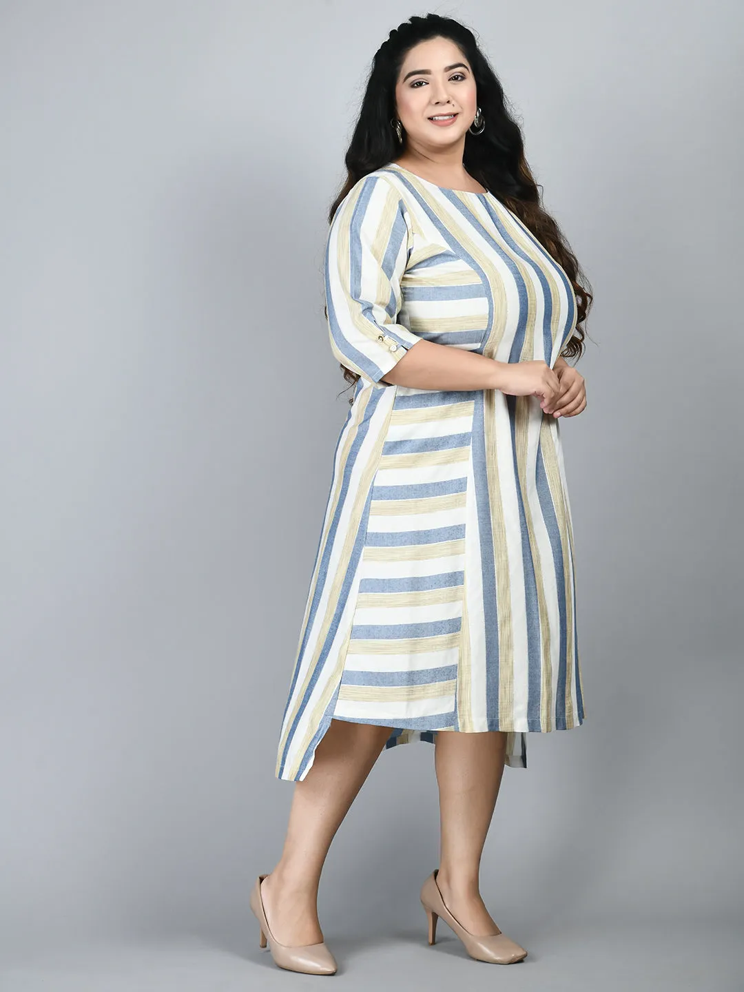 Plus Size Plus Size Striped Blue Midi Dress