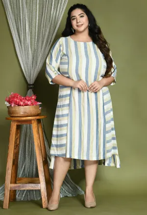 Plus Size Plus Size Striped Blue Midi Dress