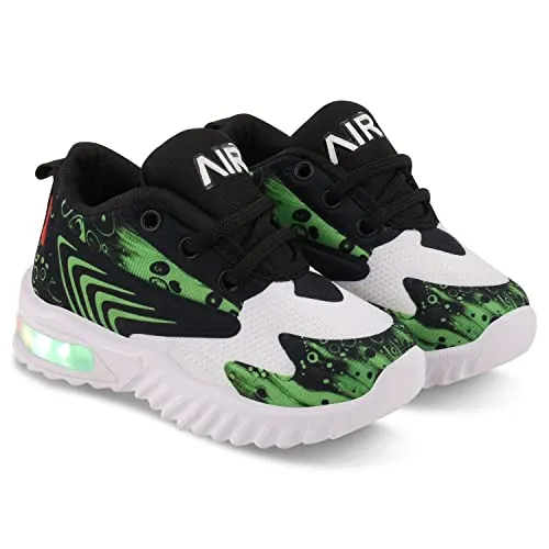 Prattle Foot Kids LED Light Up Shoes, LED Sneakers, Shoes for Boys Girls, Casual Shoes for Kids, Outdoor/Sports/Running Shoes(Black Green T-202 -(6))