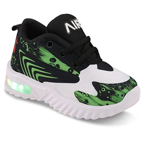 Prattle Foot Kids LED Light Up Shoes, LED Sneakers, Shoes for Boys Girls, Casual Shoes for Kids, Outdoor/Sports/Running Shoes(Black Green T-202 -(6))