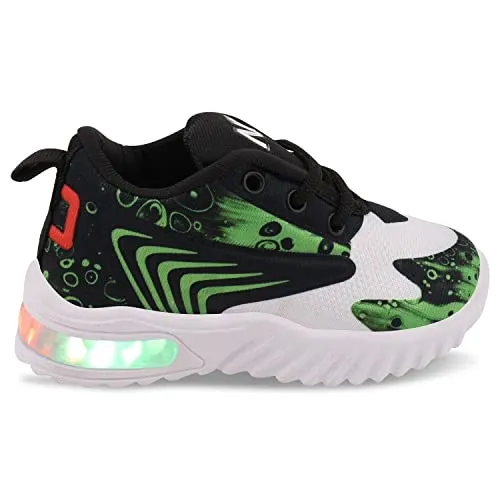 Prattle Foot Kids LED Light Up Shoes, LED Sneakers, Shoes for Boys Girls, Casual Shoes for Kids, Outdoor/Sports/Running Shoes(Black Green T-202 -(6))