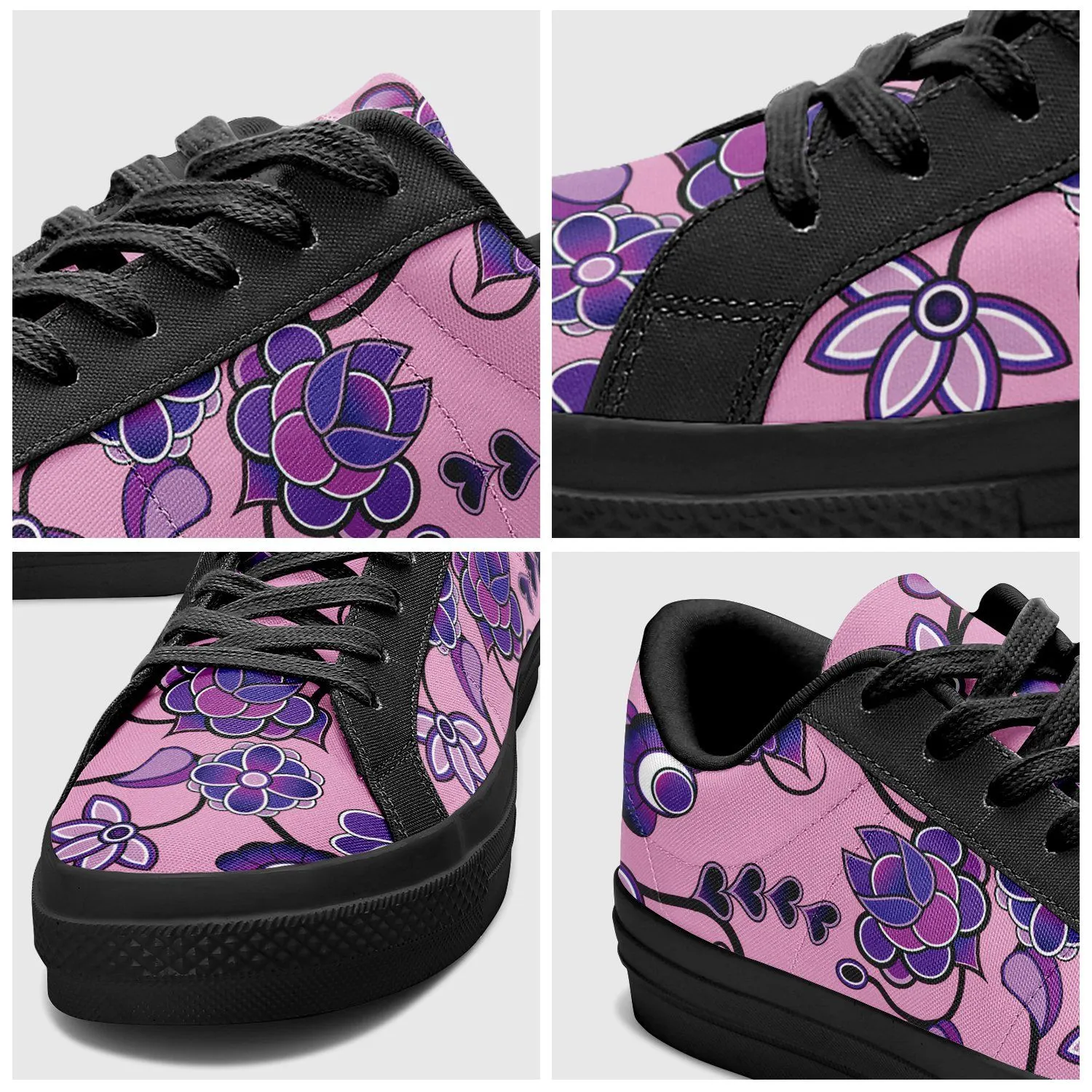 Purple Floral Amour Aapisi Low Top Canvas Shoes Black Sole