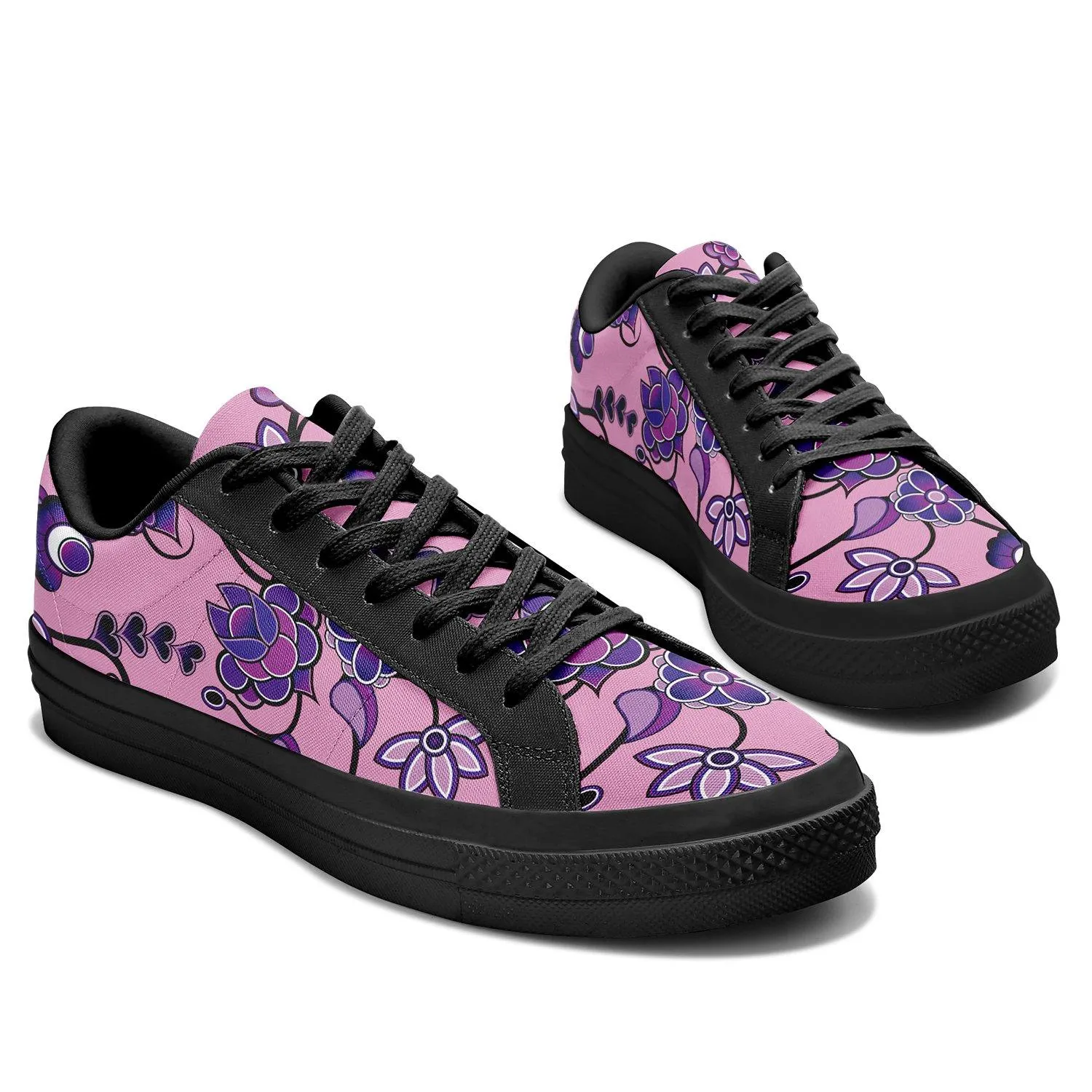 Purple Floral Amour Aapisi Low Top Canvas Shoes Black Sole