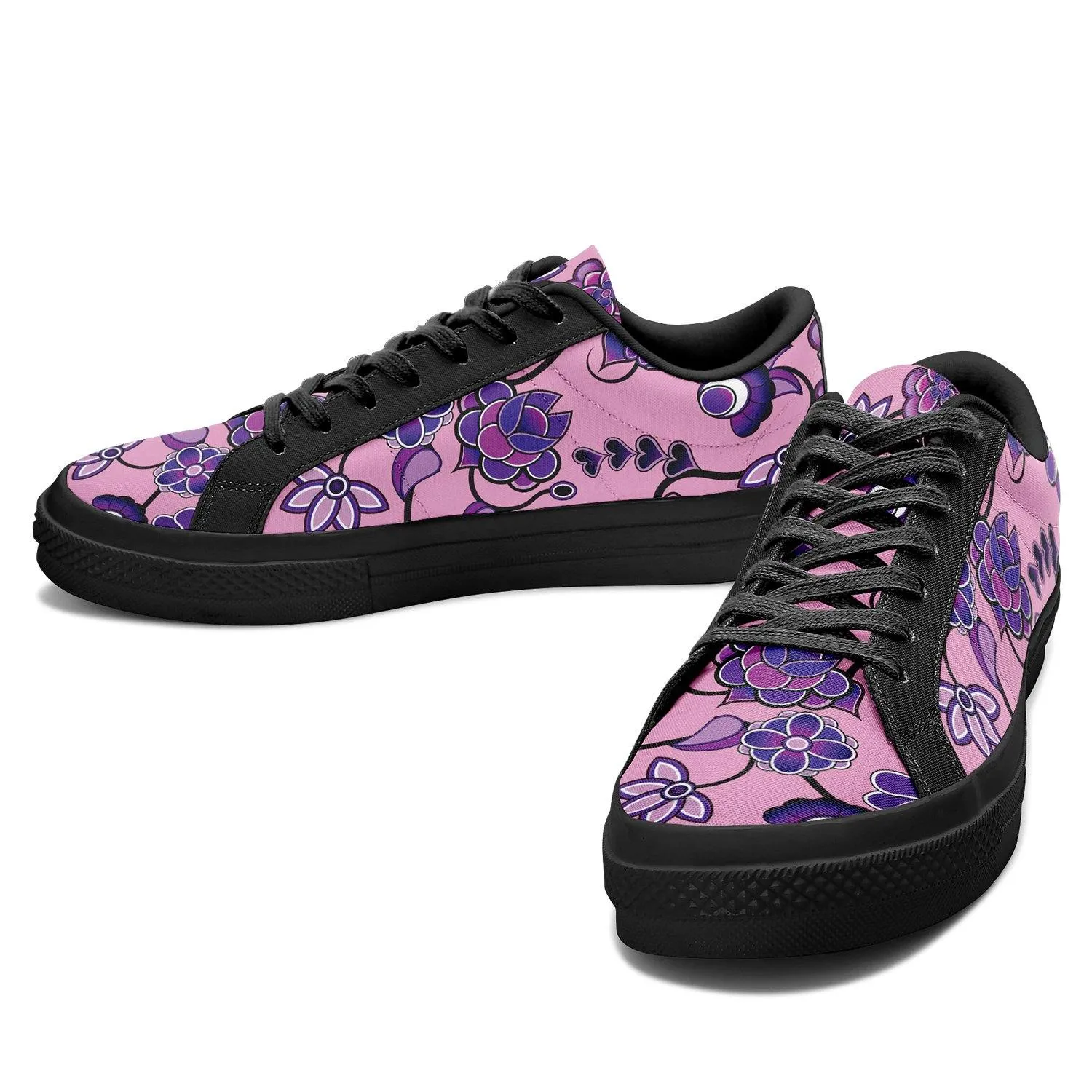 Purple Floral Amour Aapisi Low Top Canvas Shoes Black Sole