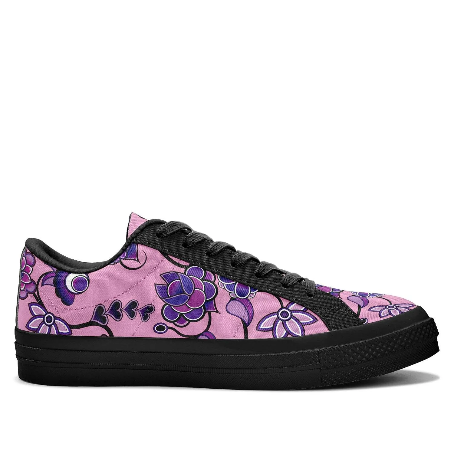 Purple Floral Amour Aapisi Low Top Canvas Shoes Black Sole