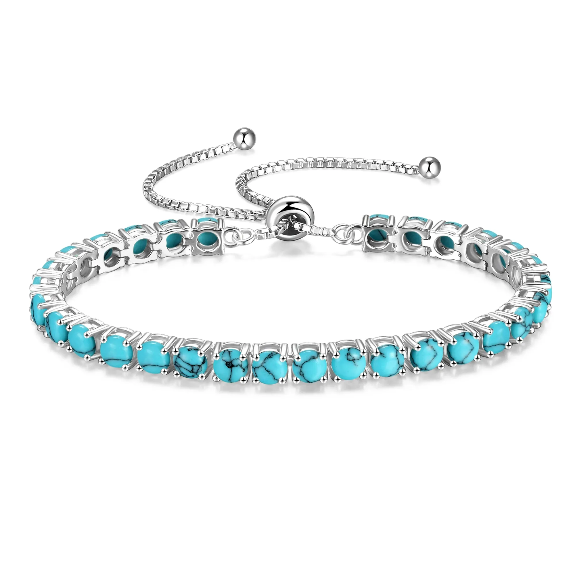 "Eternal Elegance" December Birthstone Turquoise Sterling Silver Tennis Bracelet Classic Bolo Chain