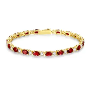 "Glamour Radiance" July Birthstone Ruby Fancy Cut Tennis Garnet Sterling Silver Bracelet