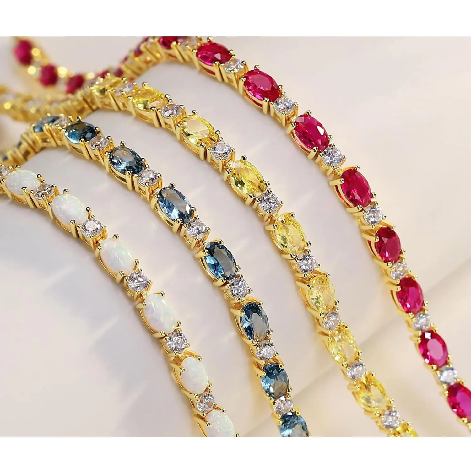 "Glamour Radiance" July Birthstone Ruby Fancy Cut Tennis Garnet Sterling Silver Bracelet