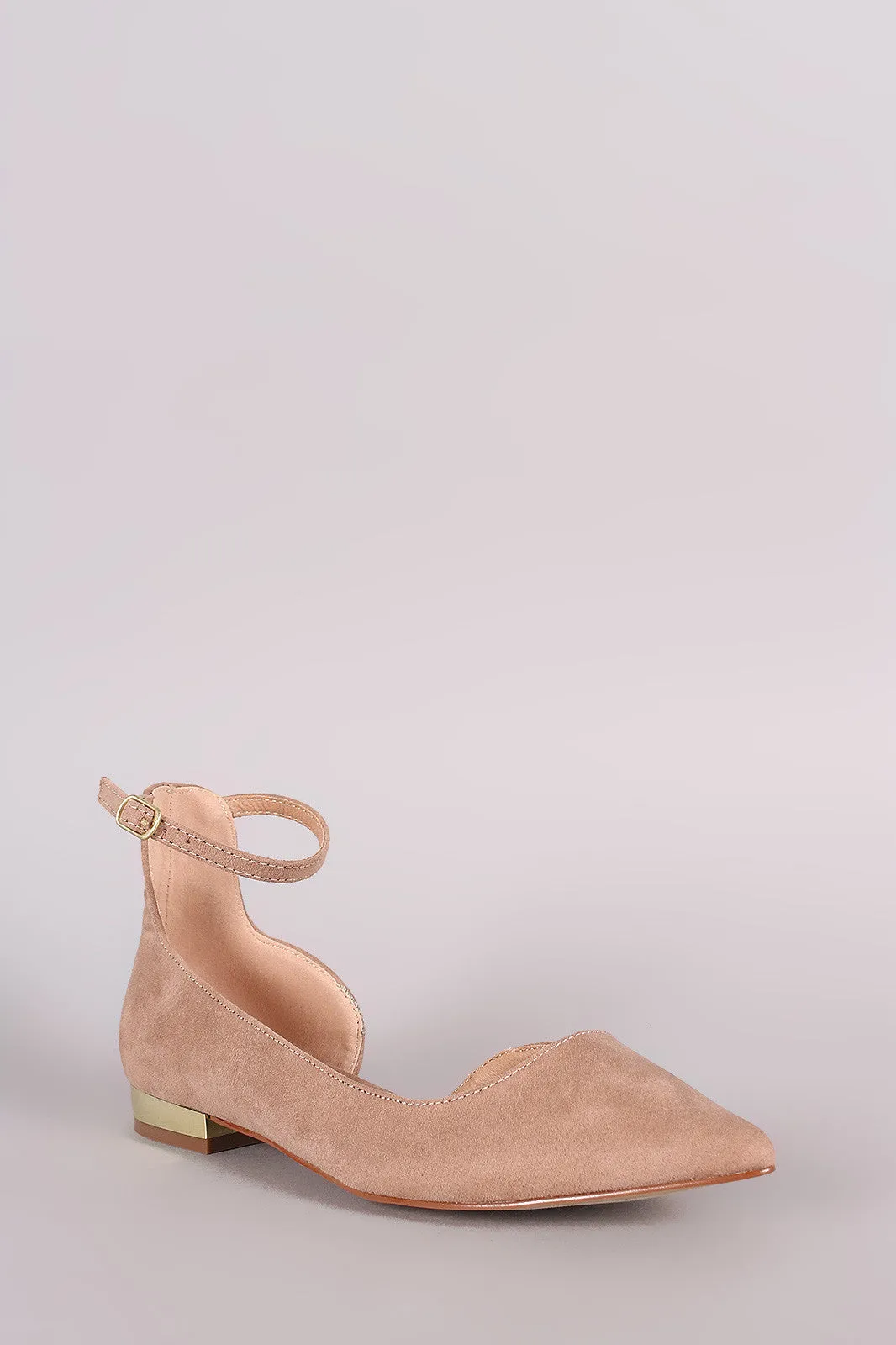 Qupid Suede Ankle Strap Dorsay Flat