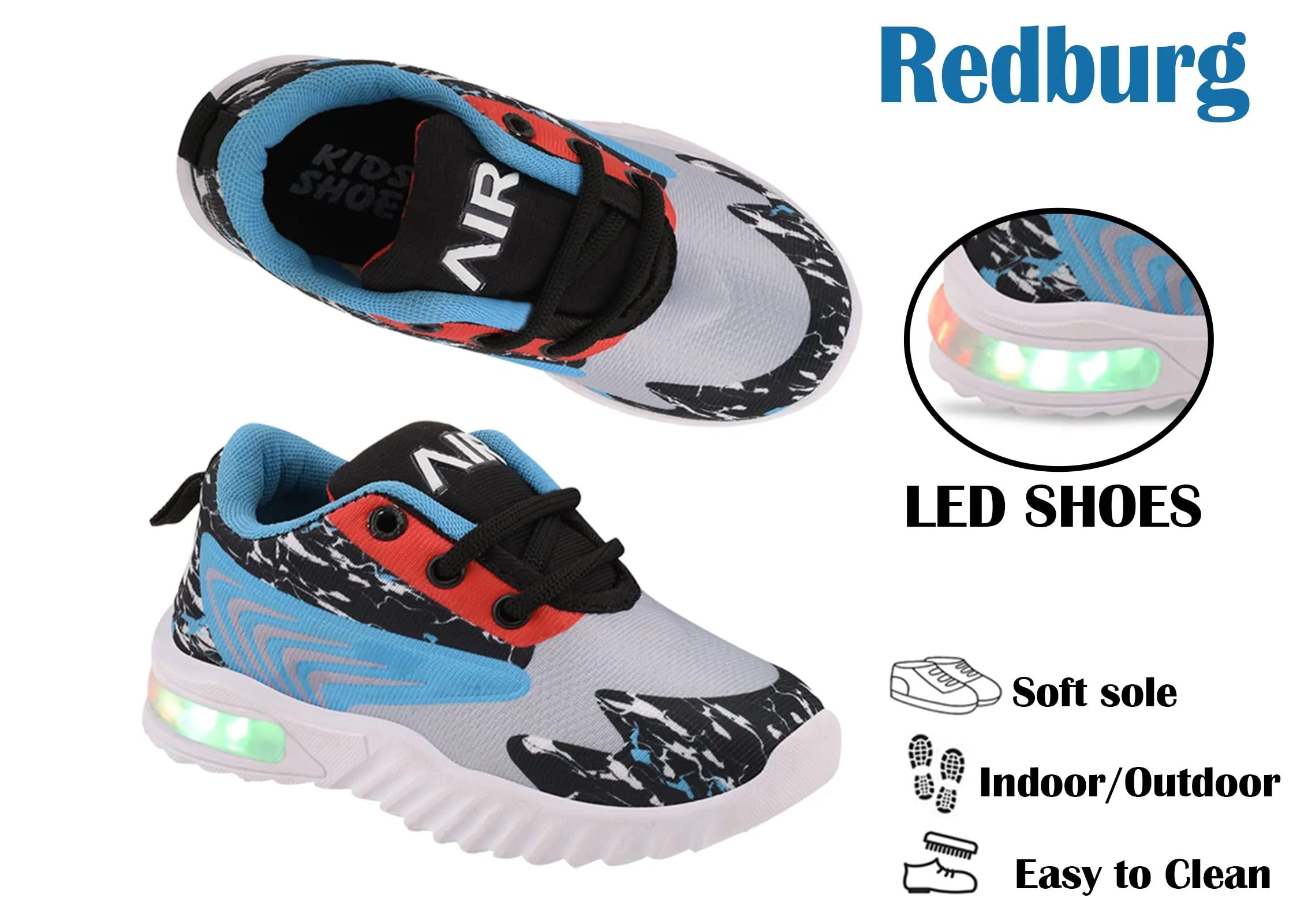 Redburg Led Light Shoes for Kids, for Sports and Casual Wear (Grey-Sky, 2_Years)