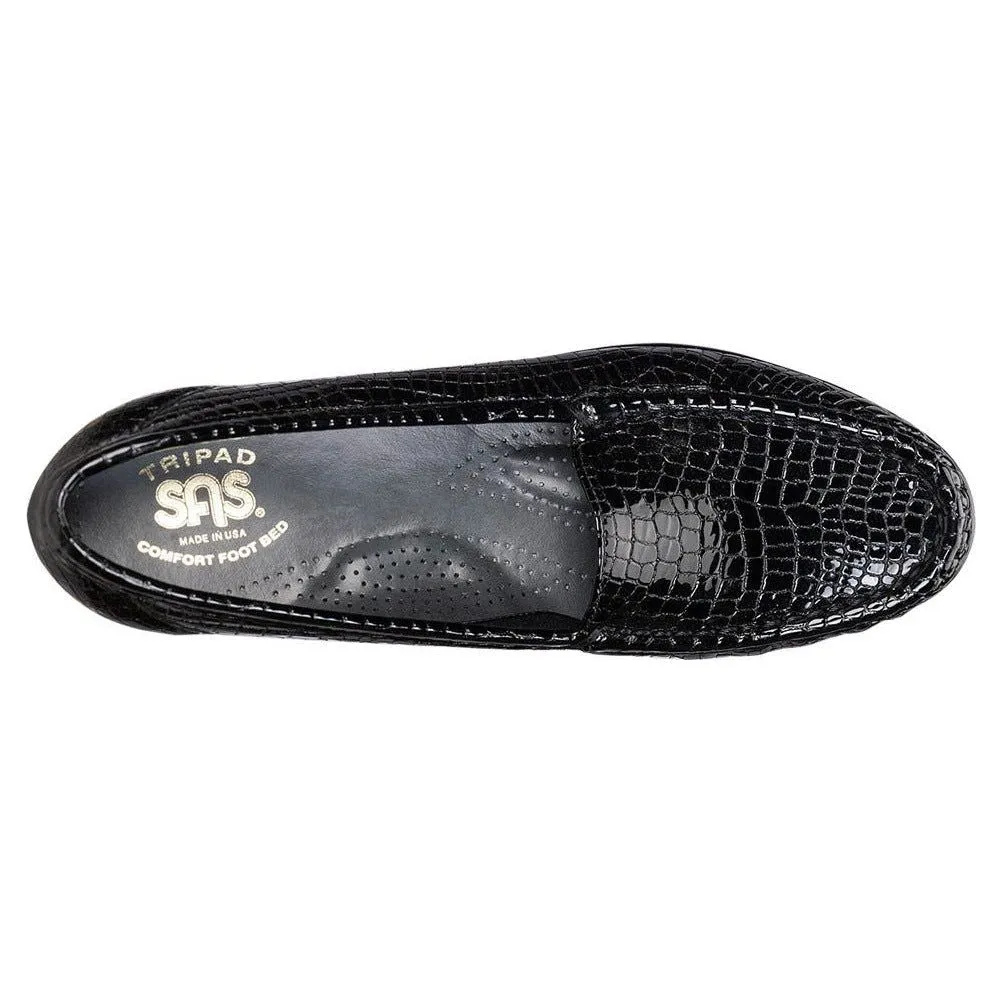 SAS Women's Simplify Slip-On Loafer in Black Croc Wide