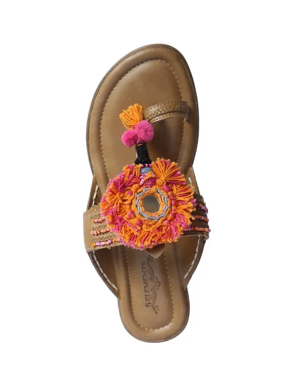 Savannah - Beige & Orange Boho Kolhapuri Flats