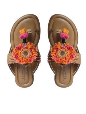 Savannah - Beige & Orange Boho Kolhapuri Flats