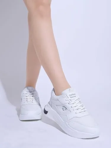 Shoetopia Lace-up Comfortable White Sports Shoes for Girls