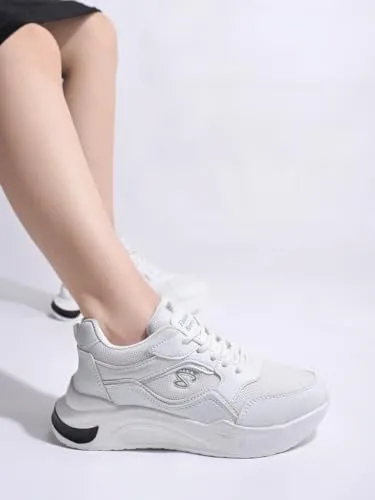 Shoetopia Lace-up Comfortable White Sports Shoes for Girls