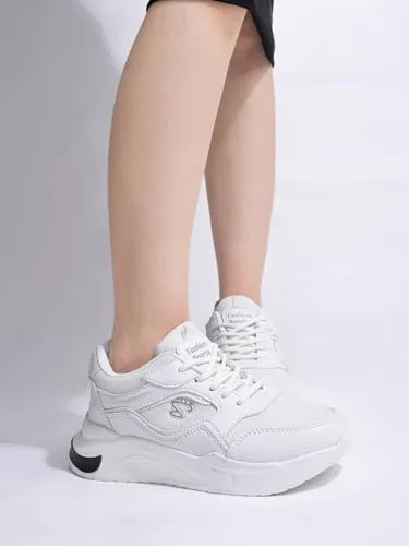 Shoetopia Lace-up Comfortable White Sports Shoes for Girls