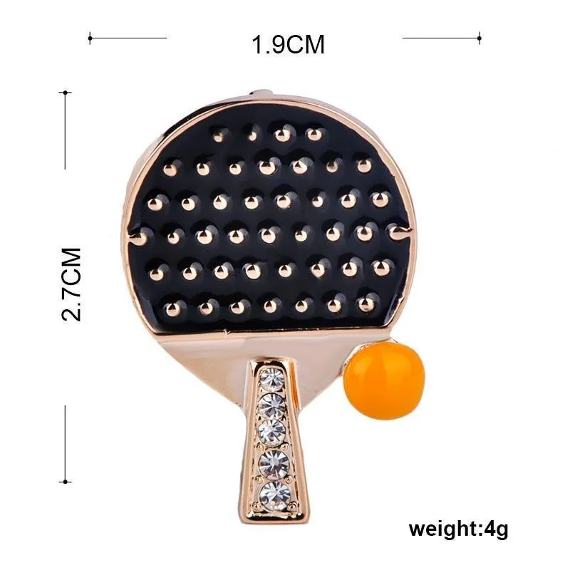 Table Tennis Enamel Gold Brooch