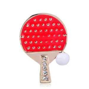 Table Tennis Enamel Gold Brooch