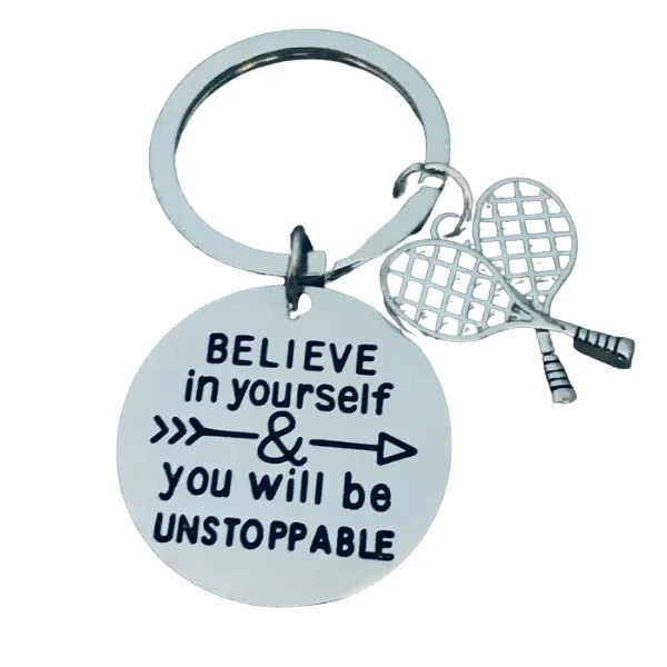 Tennis Keychain with Inspirational Charm