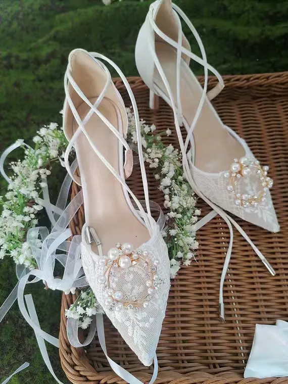 The Garden Wedding Lace Tie Heels