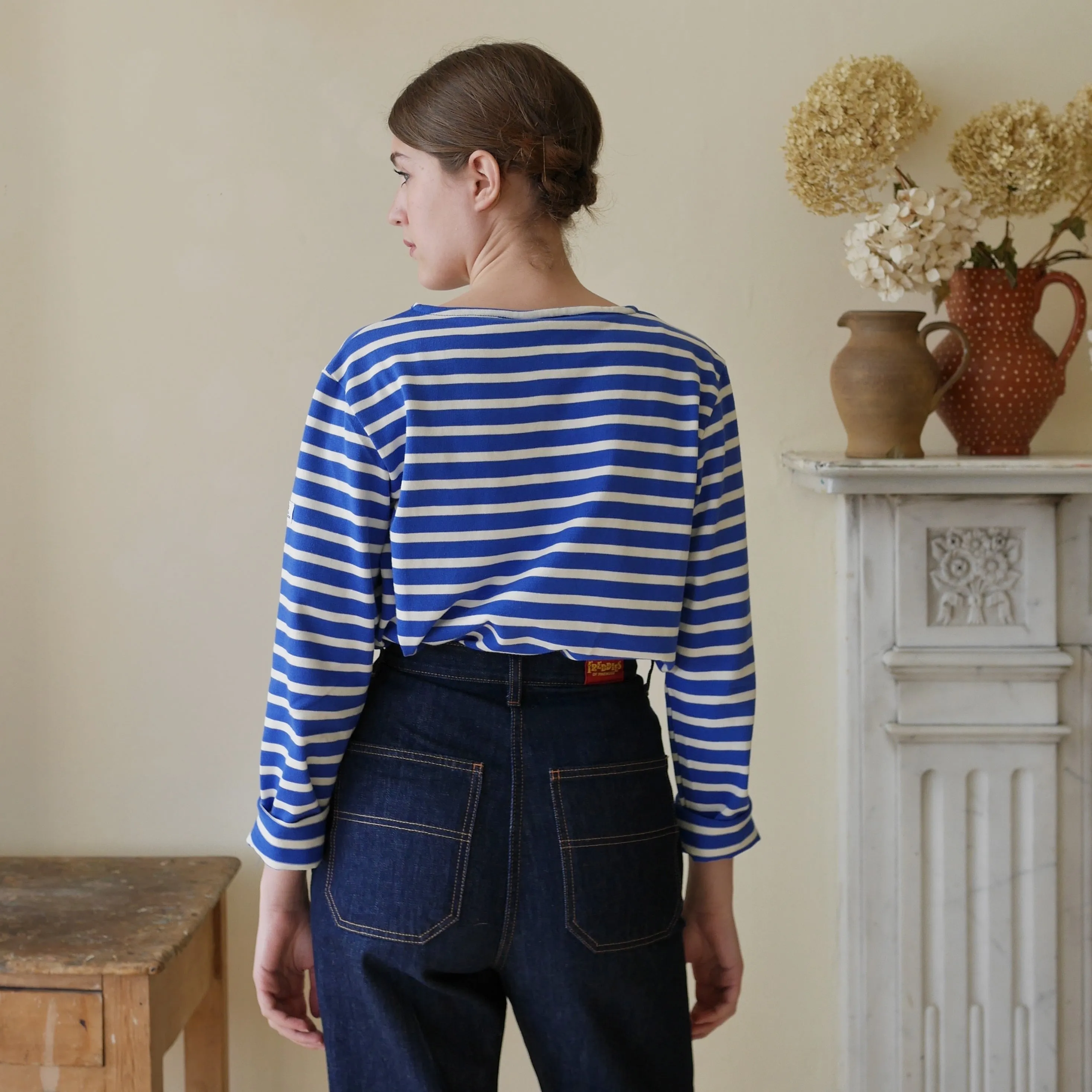 Unisex Striped Breton Top - French Blue / Cream