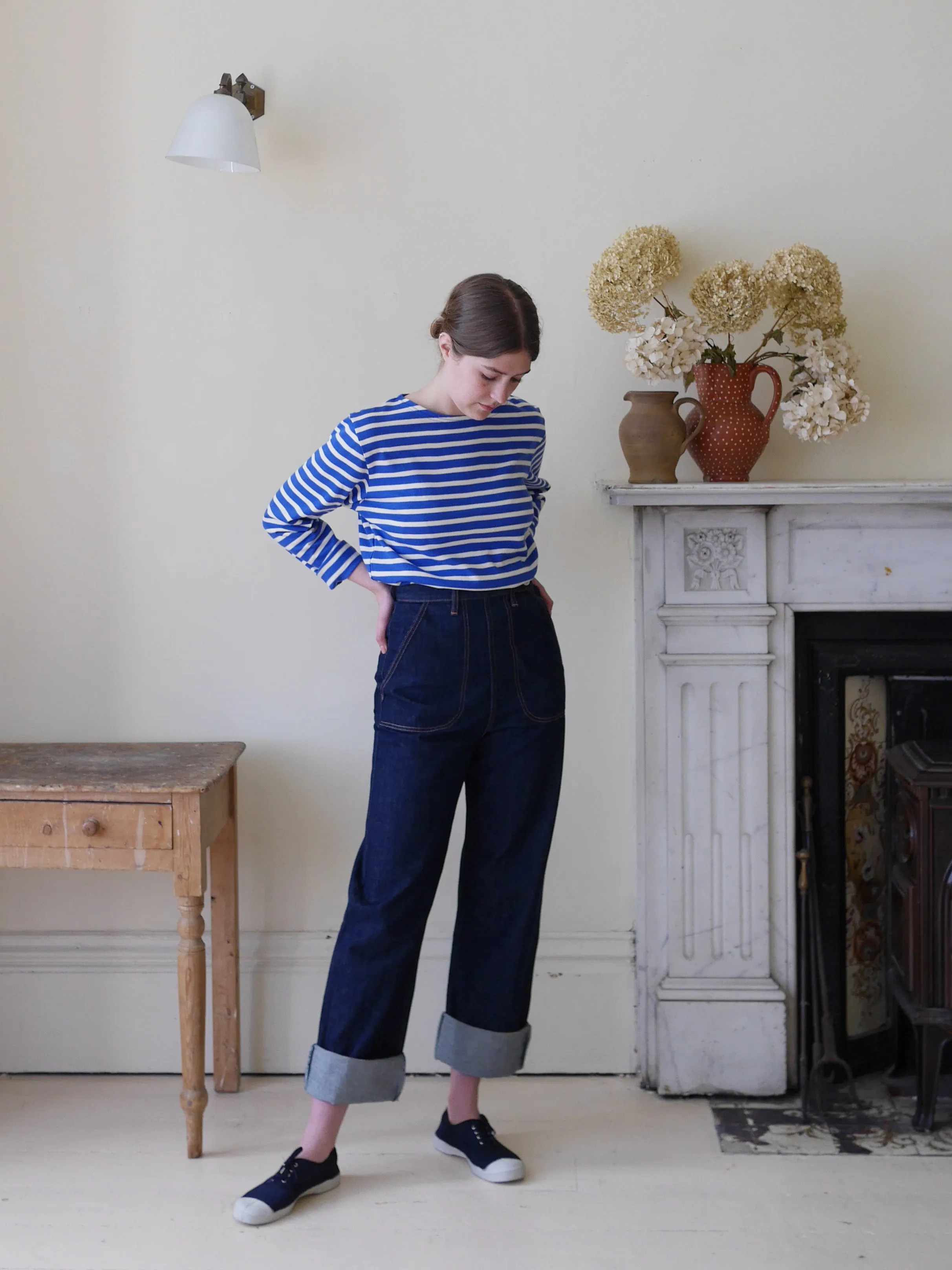 Unisex Striped Breton Top - French Blue / Cream