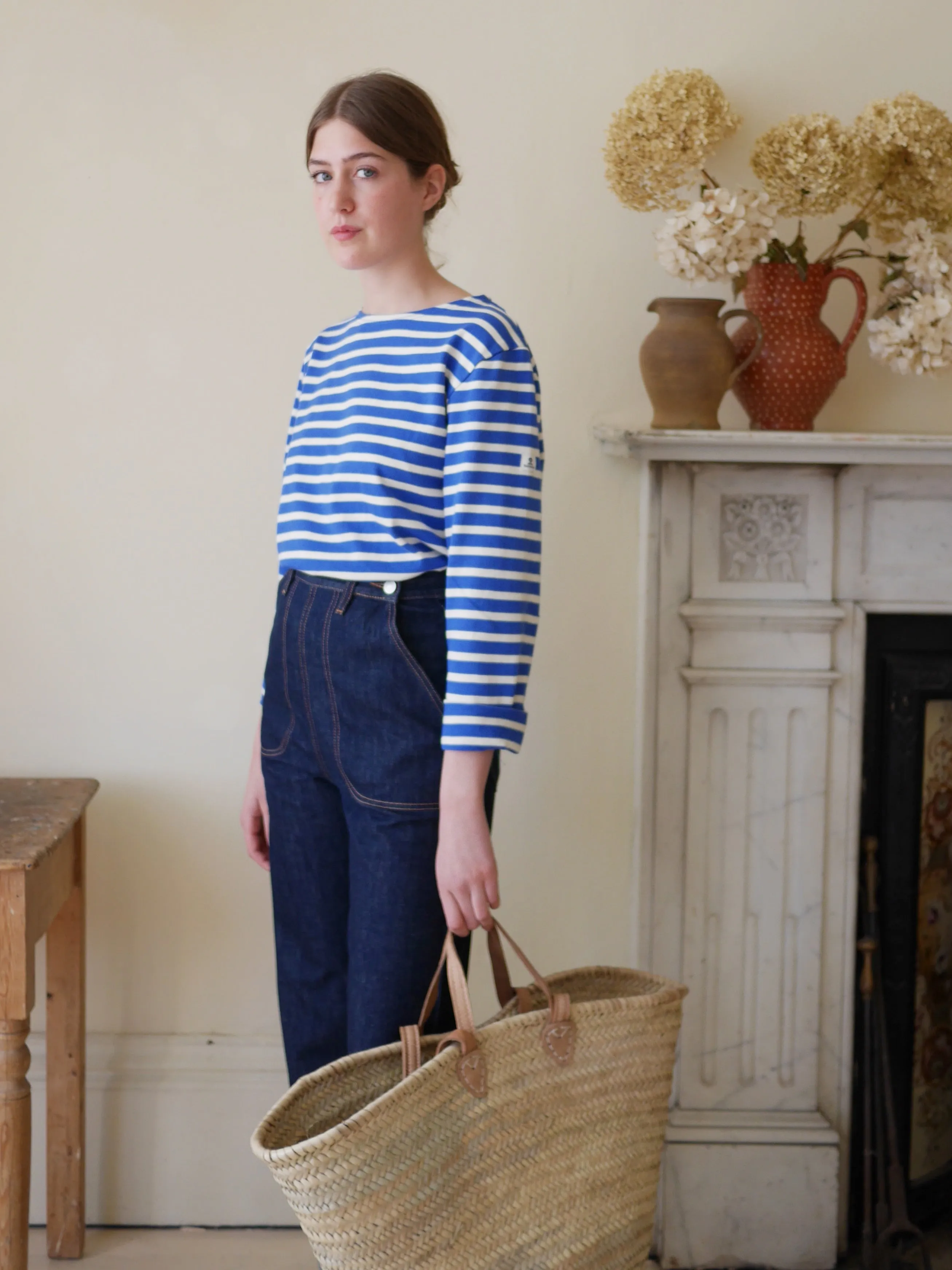 Unisex Striped Breton Top - French Blue / Cream