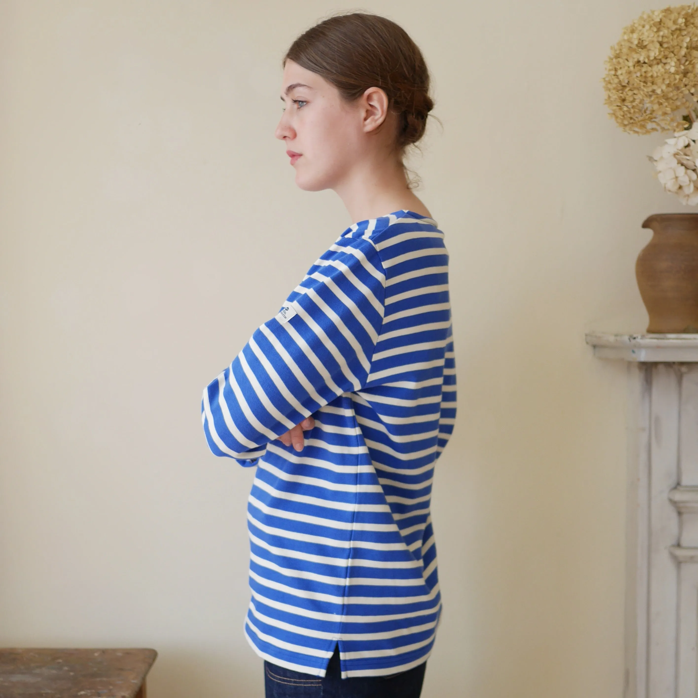 Unisex Striped Breton Top - French Blue / Cream