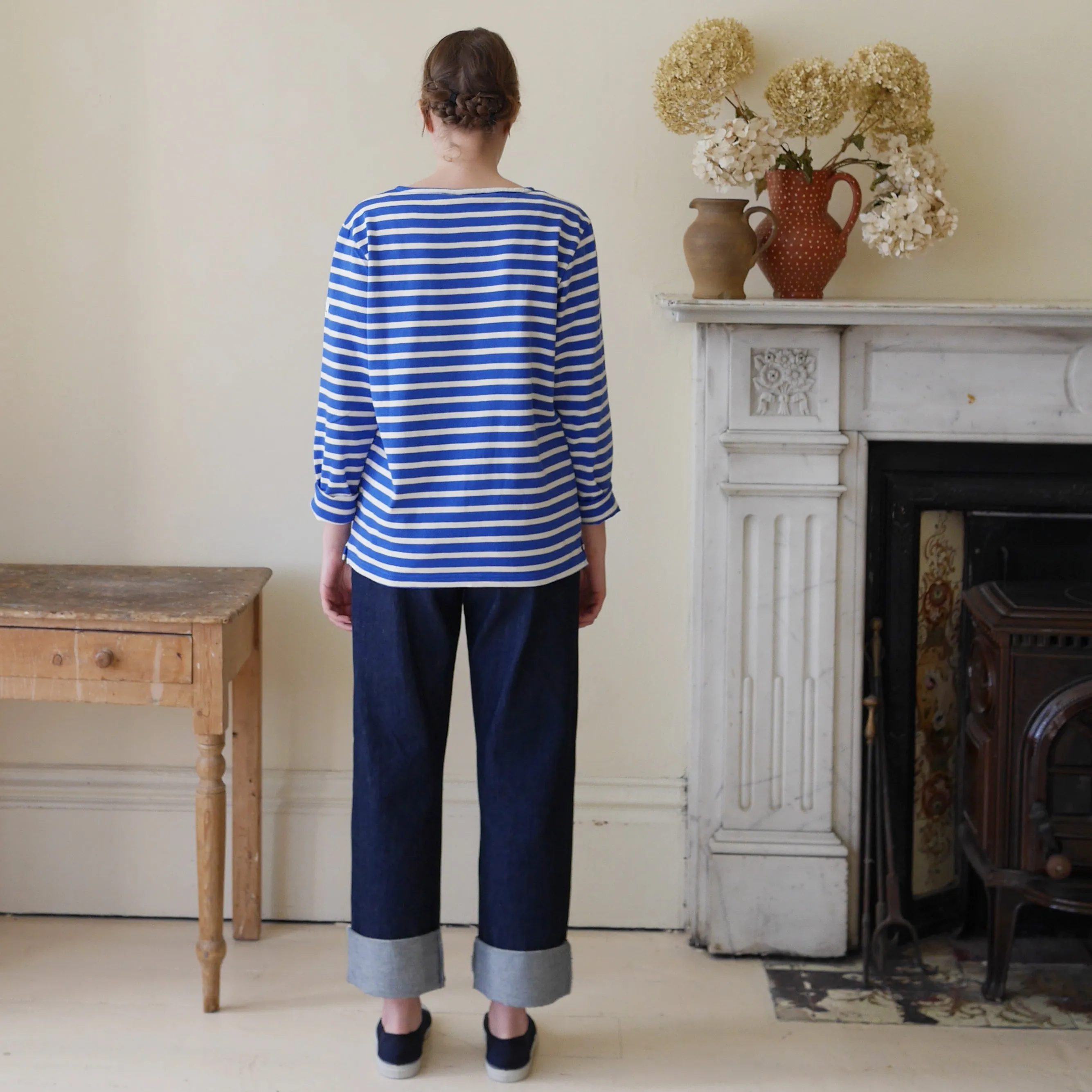 Unisex Striped Breton Top - French Blue / Cream