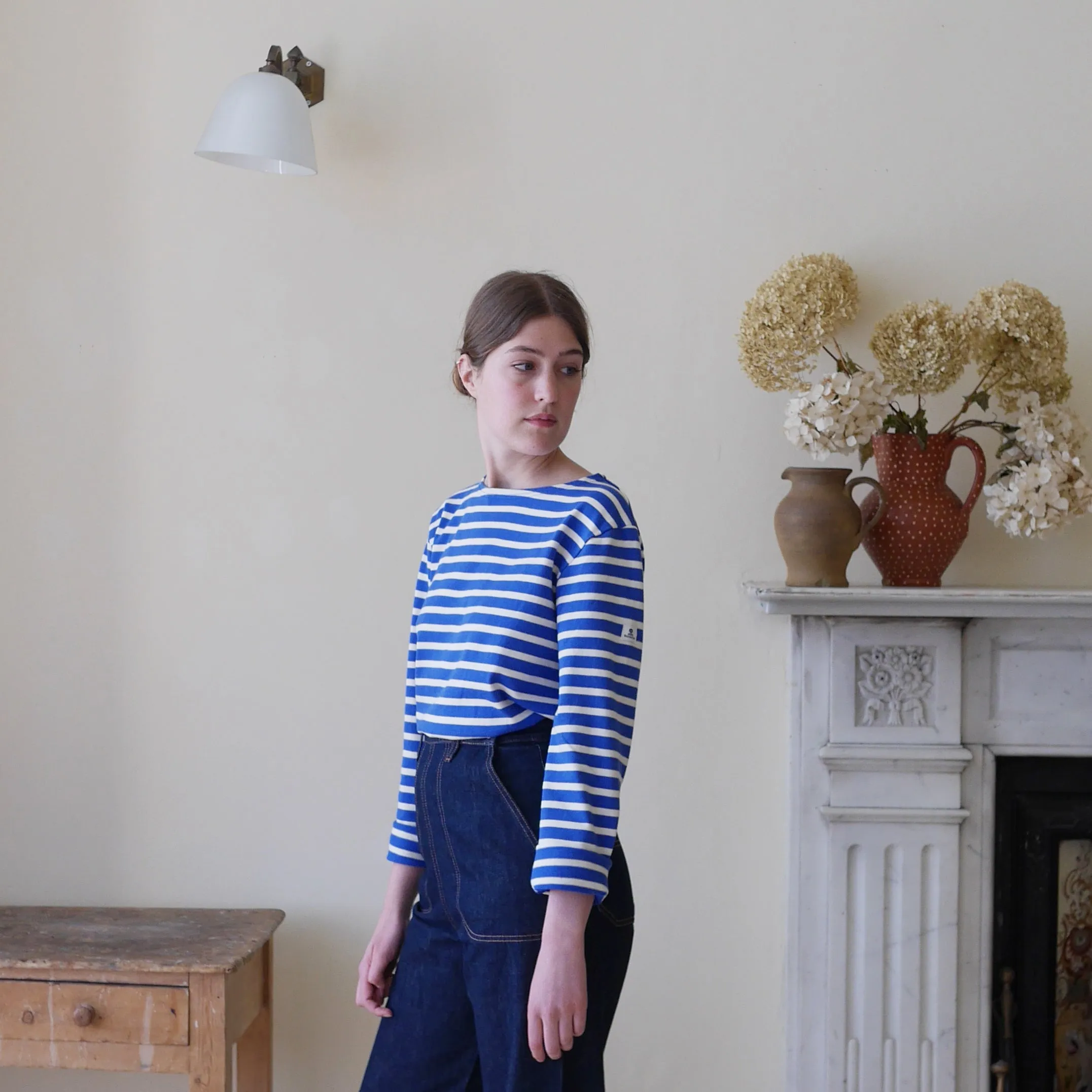 Unisex Striped Breton Top - French Blue / Cream