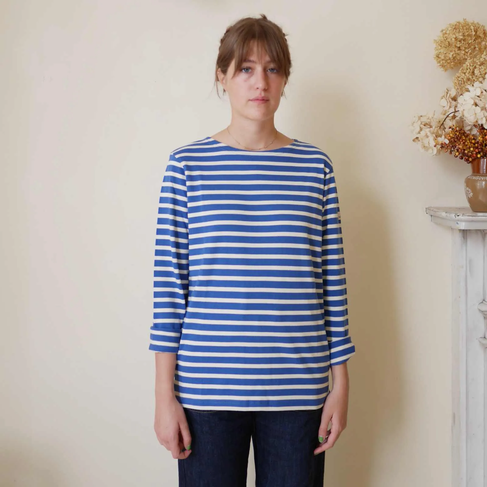 Unisex Striped Breton Top - French Blue / Cream