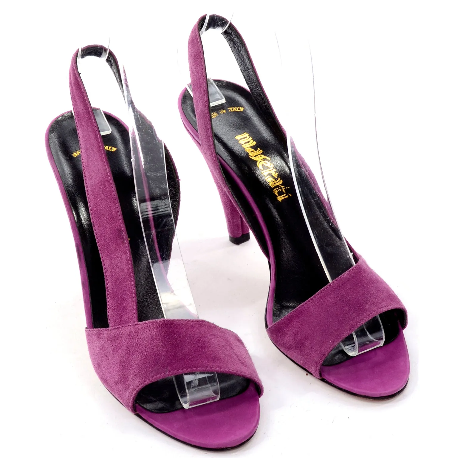 Unworn 1980s Maserati Purple Suede Slingback Heels Size 7N