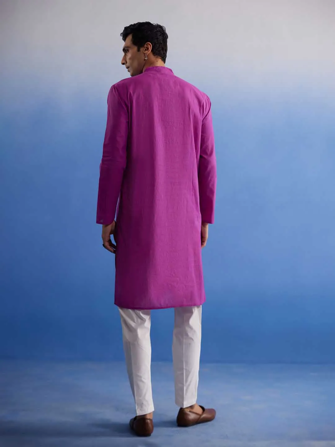 Vastramay Men's Purple Handloom Kurta Pyjama