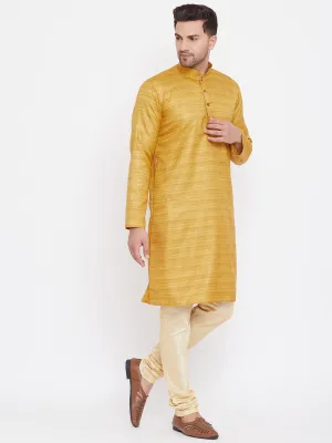 VASTRAMAY Men's Yellow Silk Kurta Pyjama