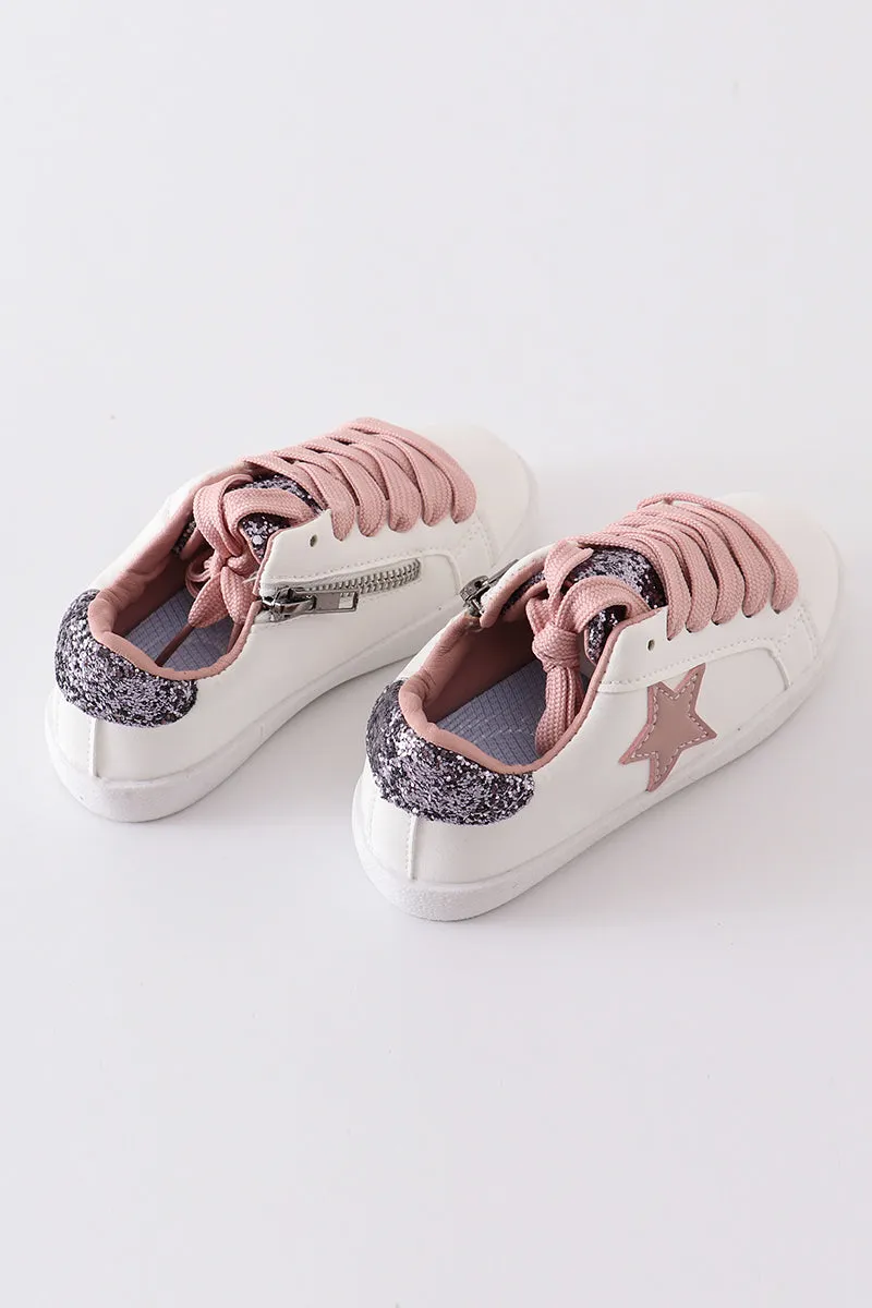 White pink star glitter sneaker (toddler to big kids)