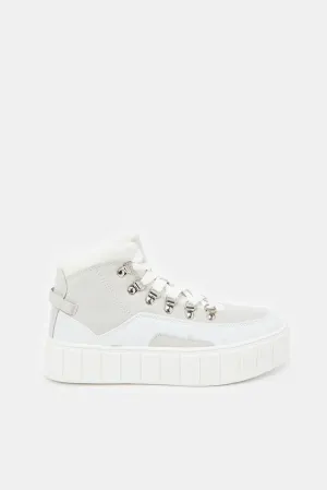 Women White Hightop With Silver Trim Shoes