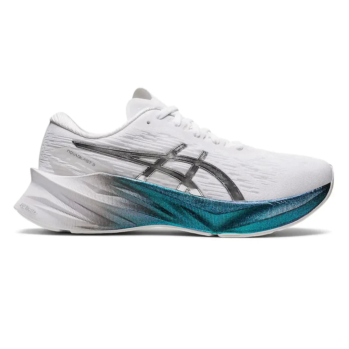 Womens ASICS Novablast 3 Platinum - White/ Pure Silver