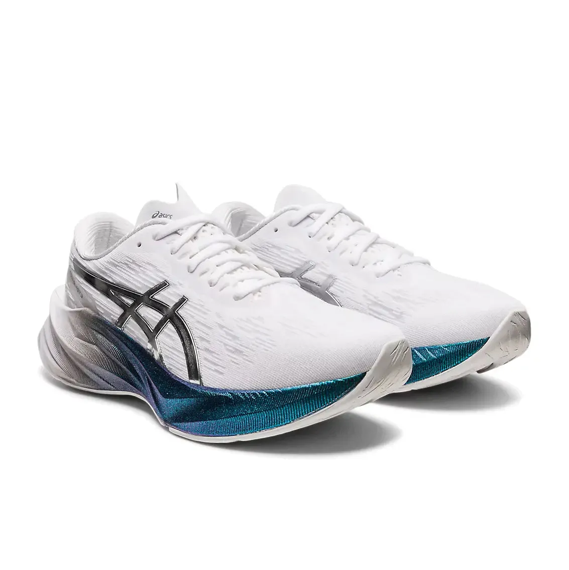 Womens ASICS Novablast 3 Platinum - White/ Pure Silver