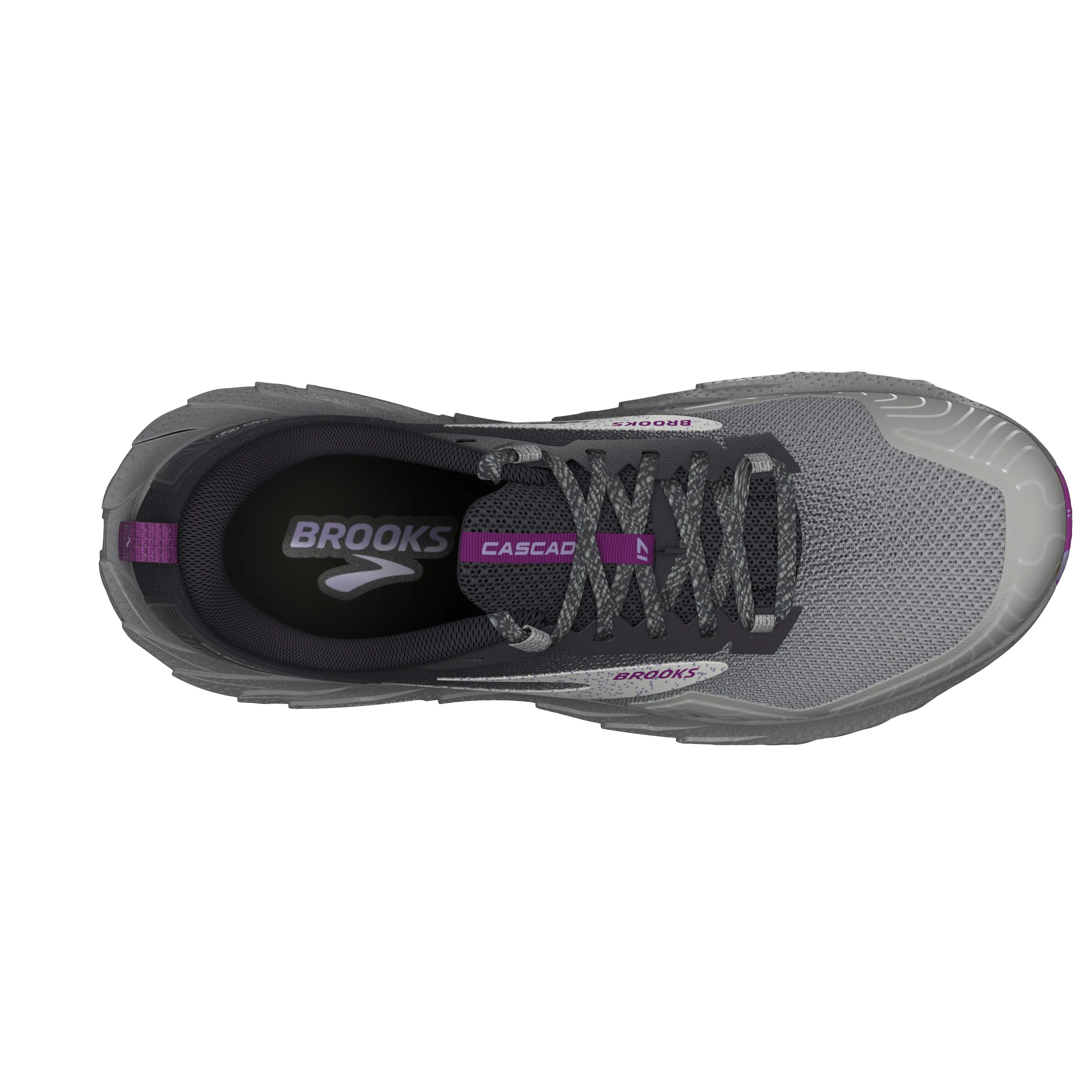 Women's Brooks Cascadia 17 Color: Oyster/Blackened Pearl/Purple