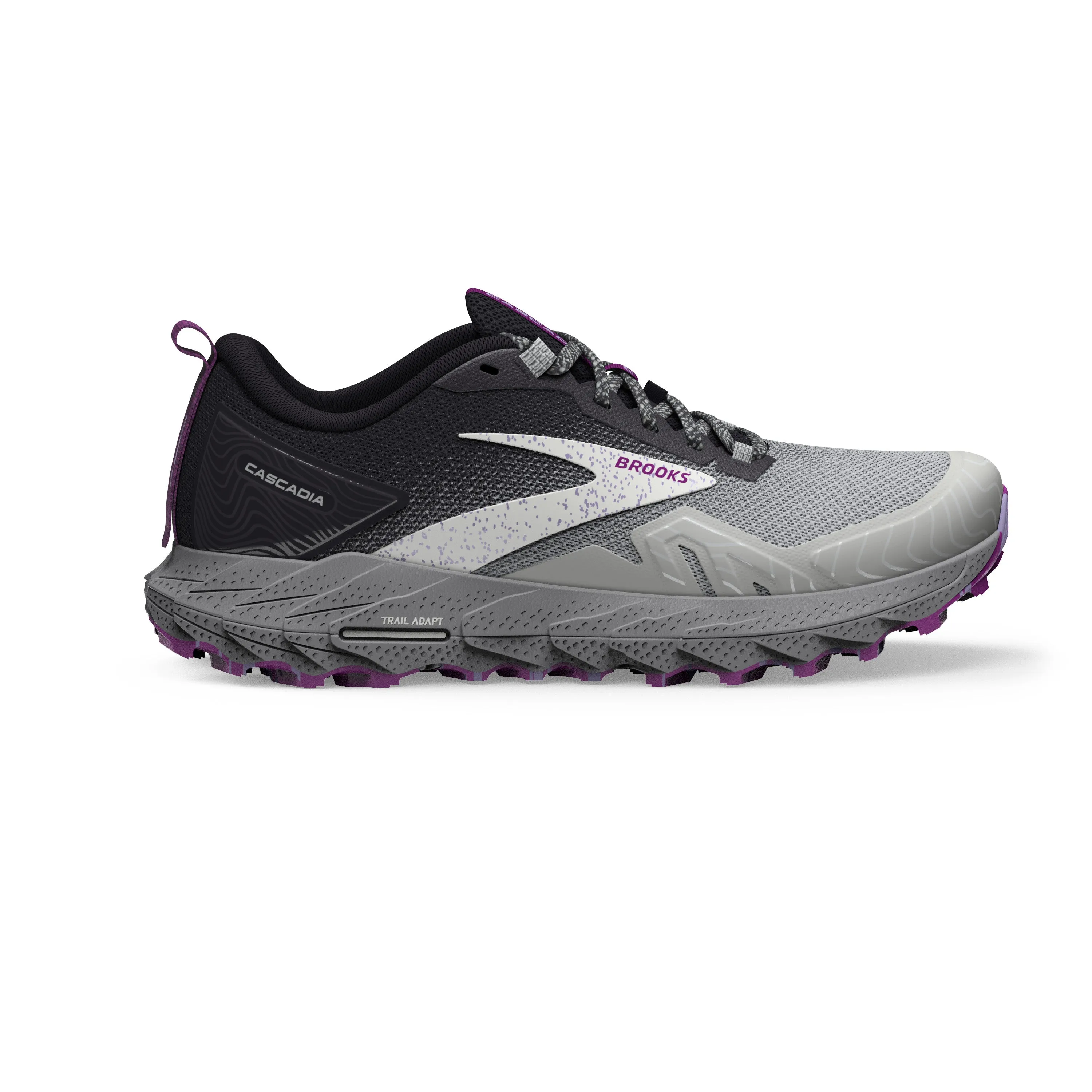 Women's Brooks Cascadia 17 Color: Oyster/Blackened Pearl/Purple