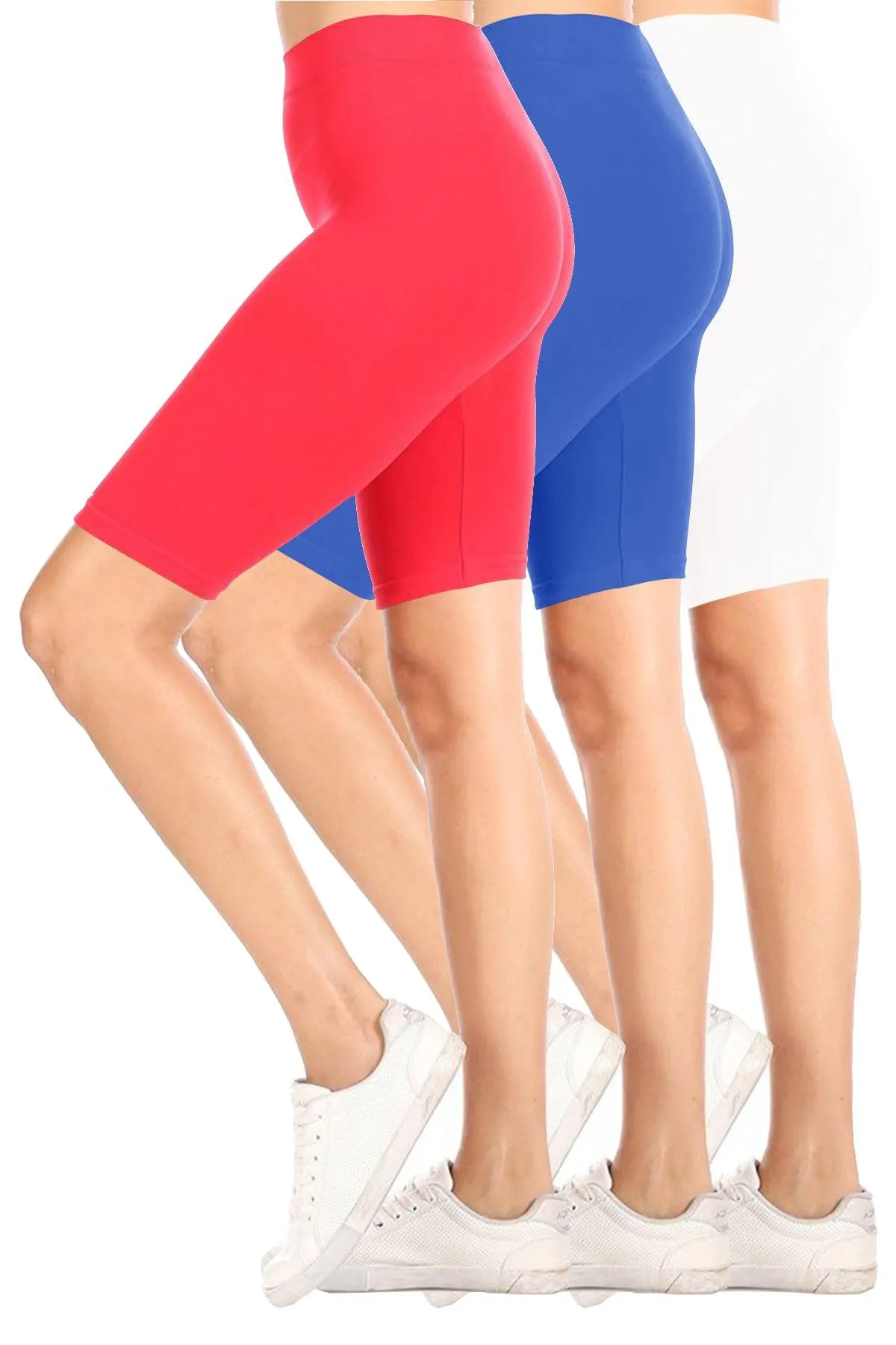 Women's Casual High Waist Stretch Basic  Mid Thigh Active Biker Shorts Pants (Pack of 3)