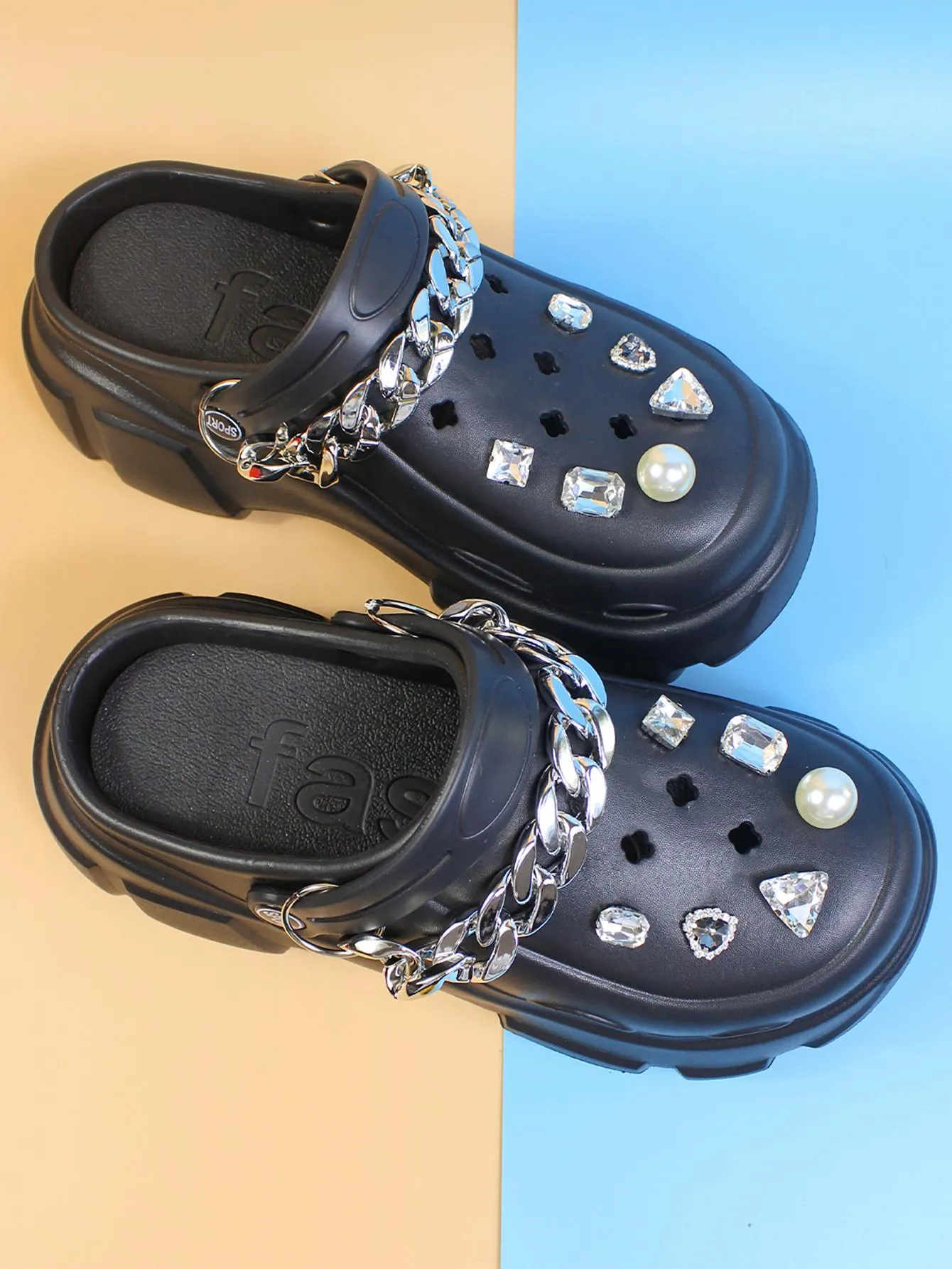 Women's Diy Rhinestone Chain Hollow Out Fashion Outdoor Eva Shoes