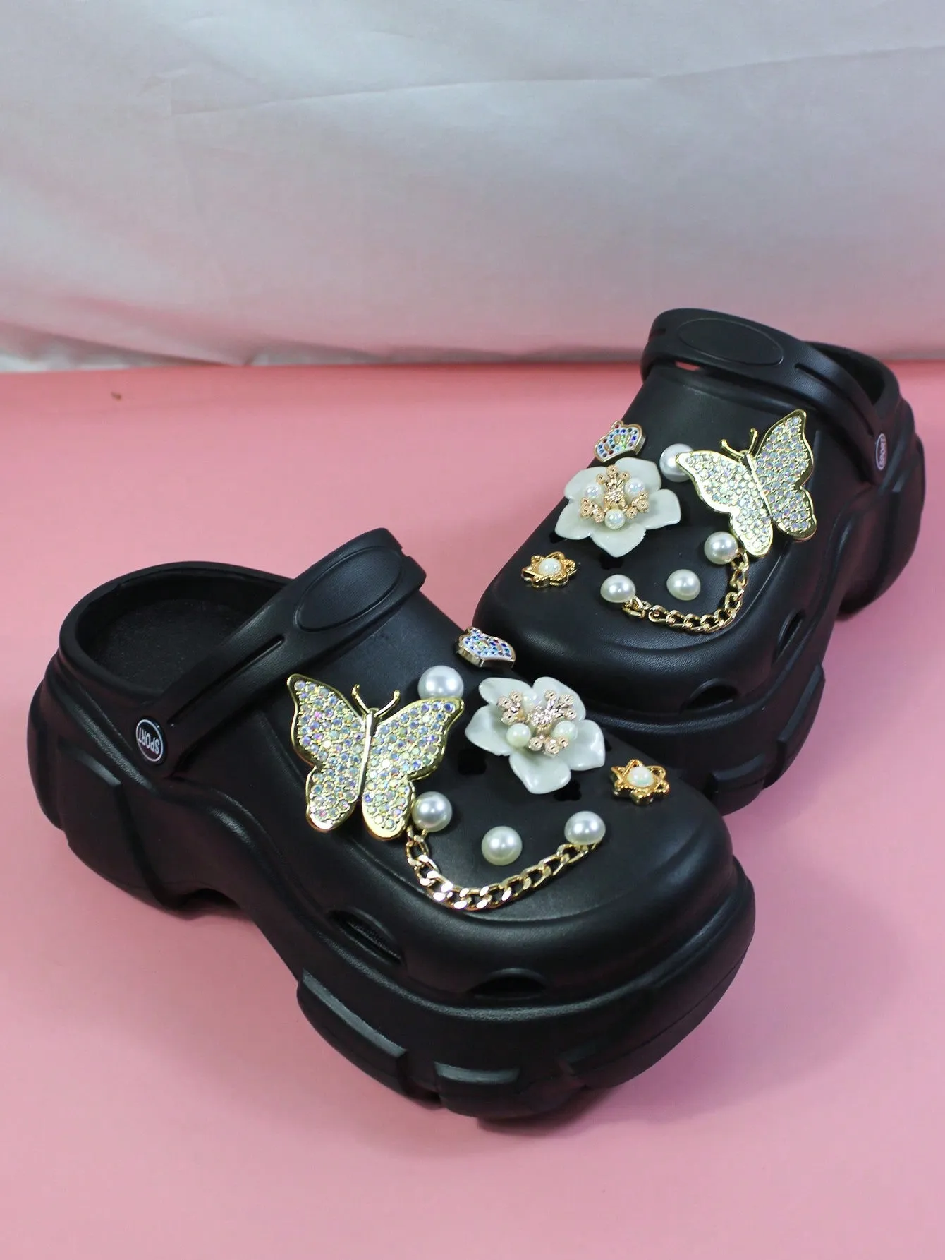 Women's Diy Rhinestone Chain Hollow Out Fashion Outdoor Eva Shoes