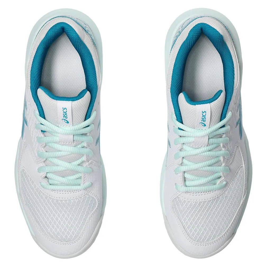 Womens Gel-Dedicate 8 Wide Tennis Shoes White and Teal Blue