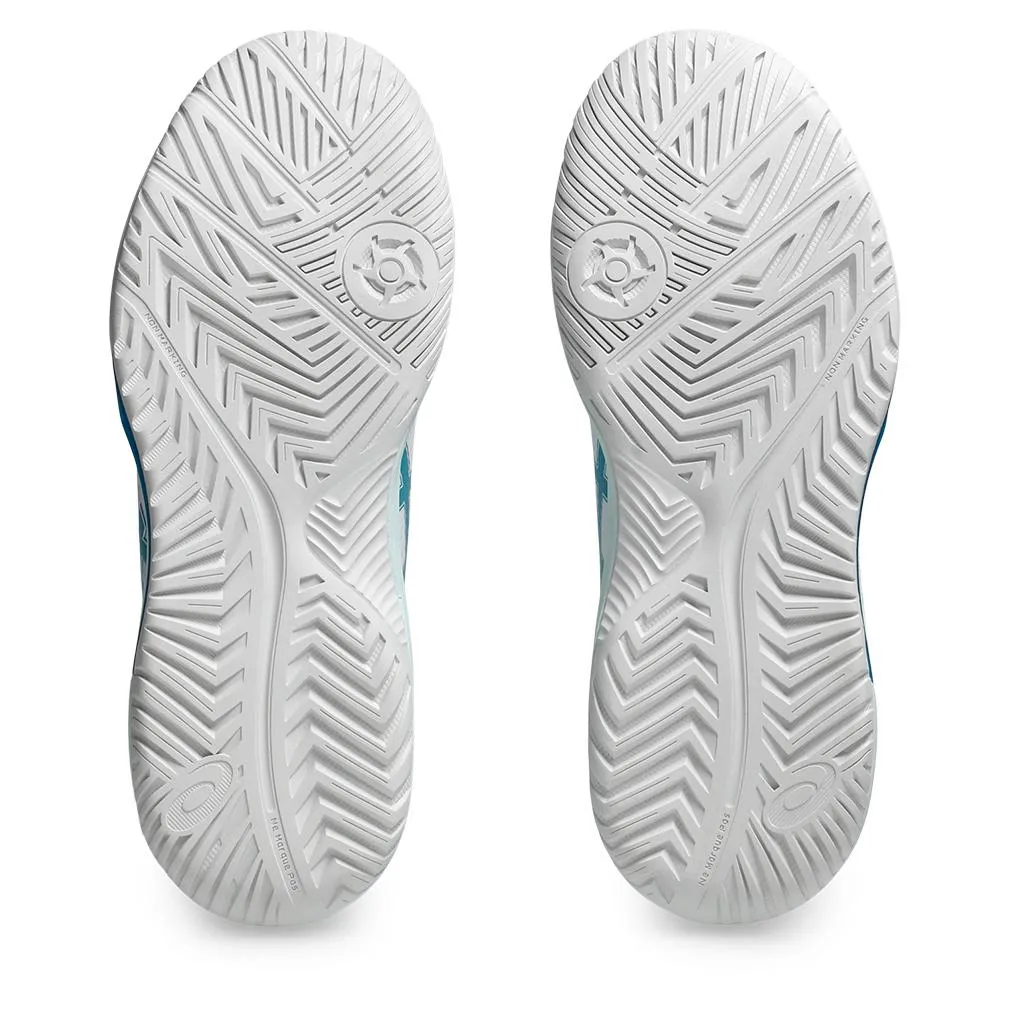 Womens Gel-Dedicate 8 Wide Tennis Shoes White and Teal Blue